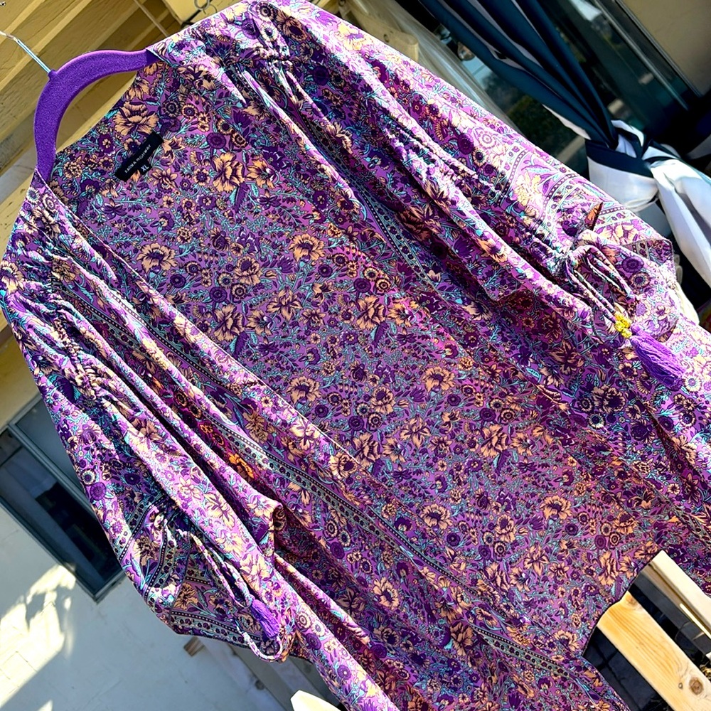 Purple paisley, silk short duster with tassel bell tied sleeves